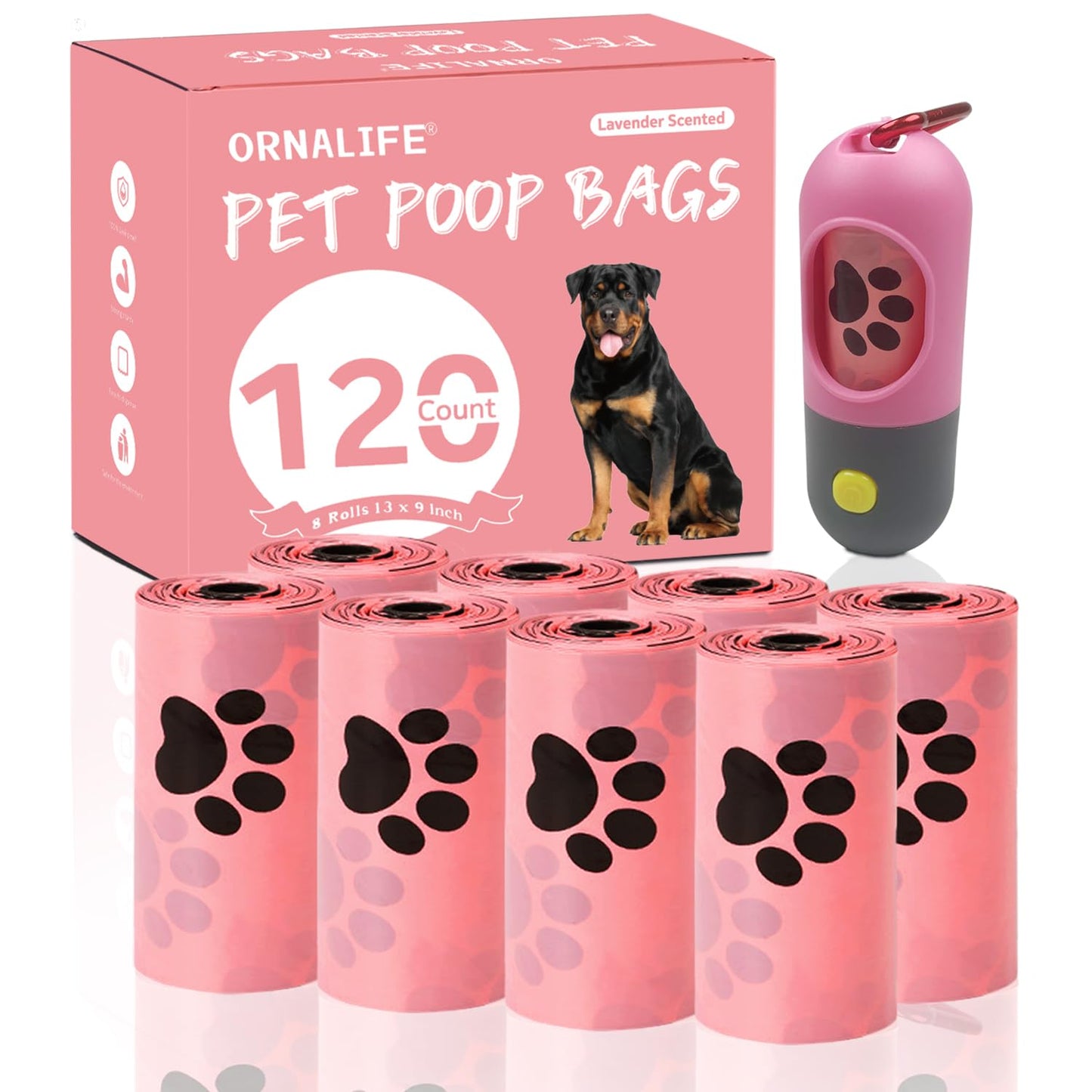 Lavender-Scented Dog Poop Bags with Dispenser | 120 Leak-Proof Waste Bags