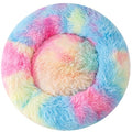 Calming Rainbow Plush Pet Bed for Cats & Small Dogs